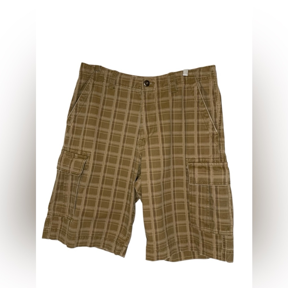 Plugg Cargo Shorts Mens Beige Plaid Size 33